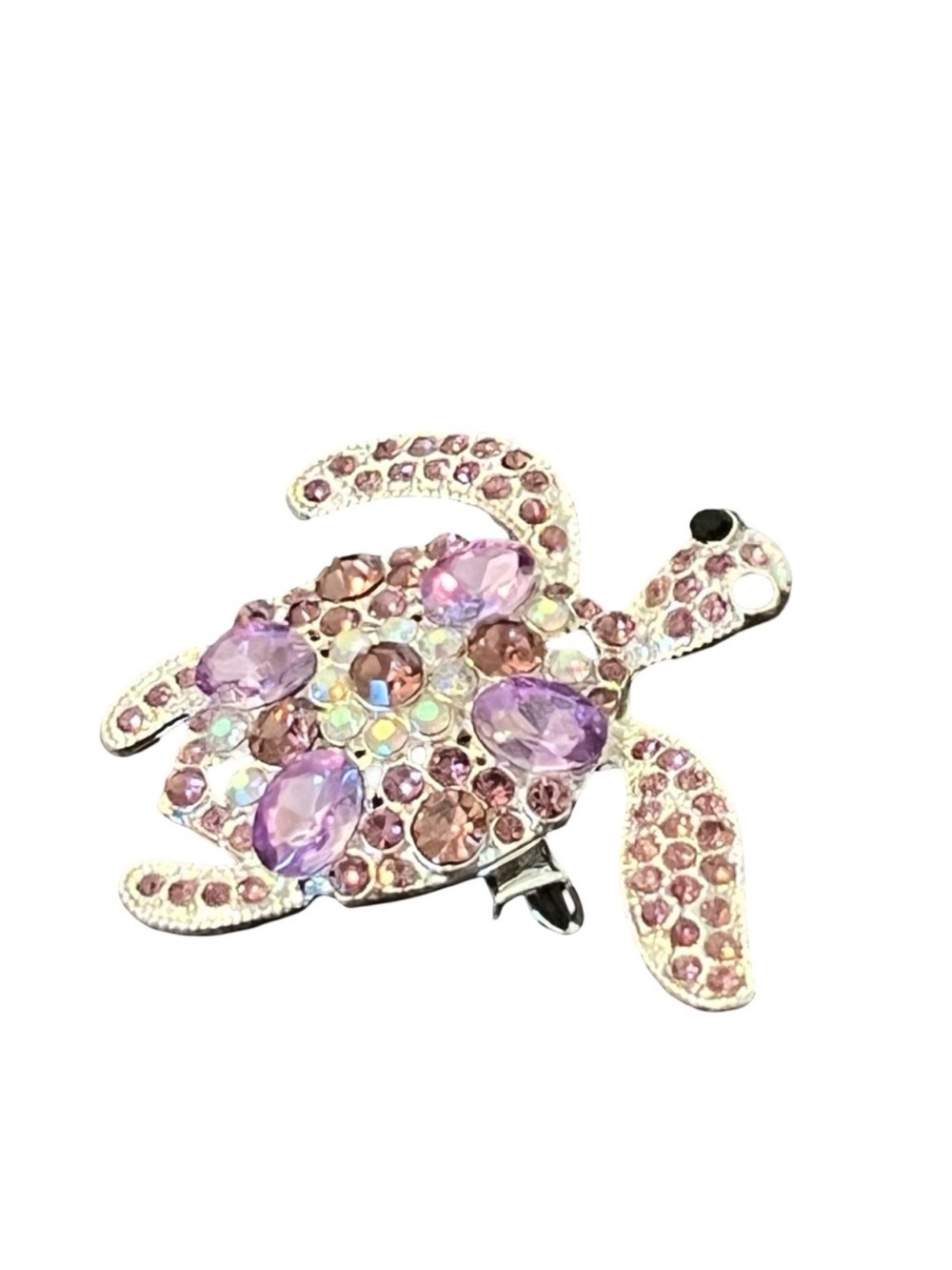 Crystal Turtle Brooch in Pink and Lavender FINAL PRICE DROP
